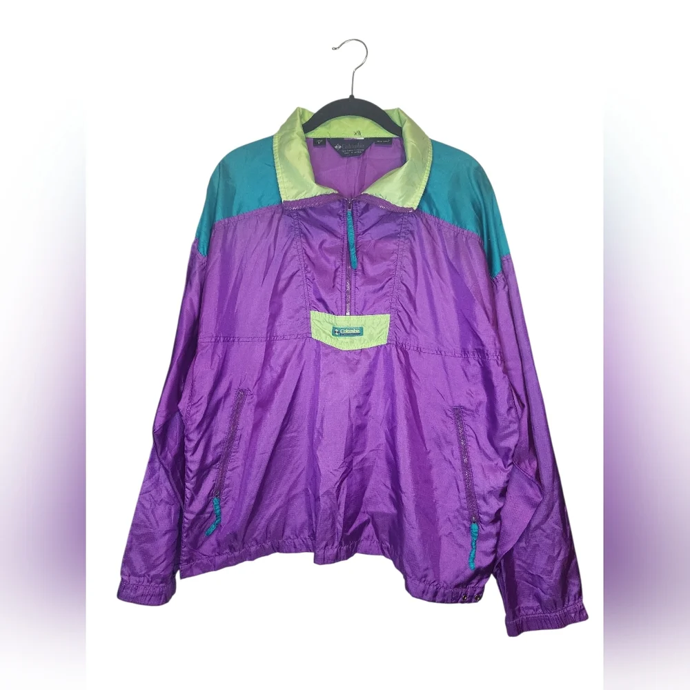 COLUMBIA Vintage 90s Radial Sleeve Pullover Windbreaker Purple Men’s M